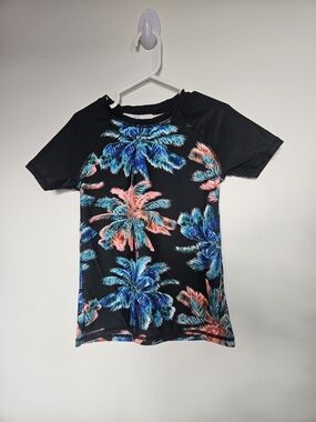 MANDARINE & CO Boys Rashguard Swim Top Palm Tree Print Sun Protection L 12🩷